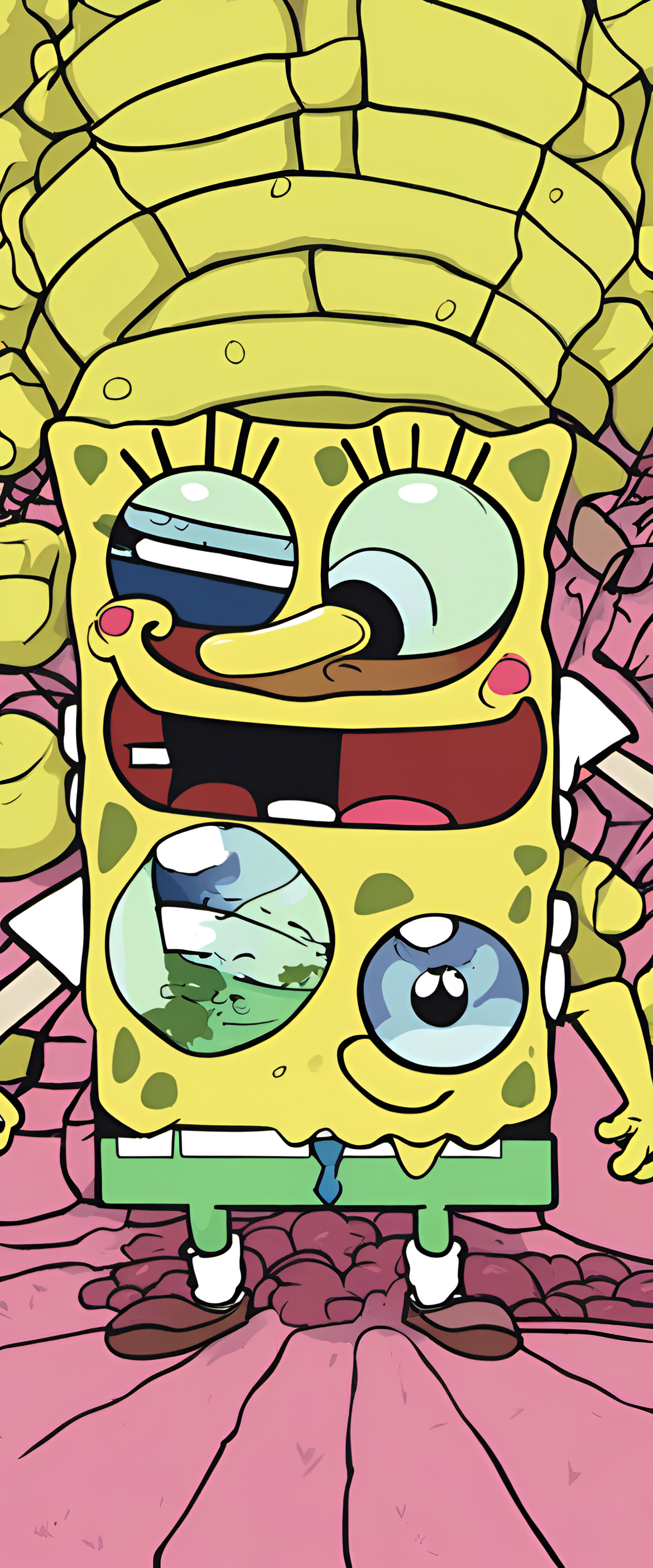 SpongeBob SquarePants with vibrant colors and playful design for a fun phone wallpaper.