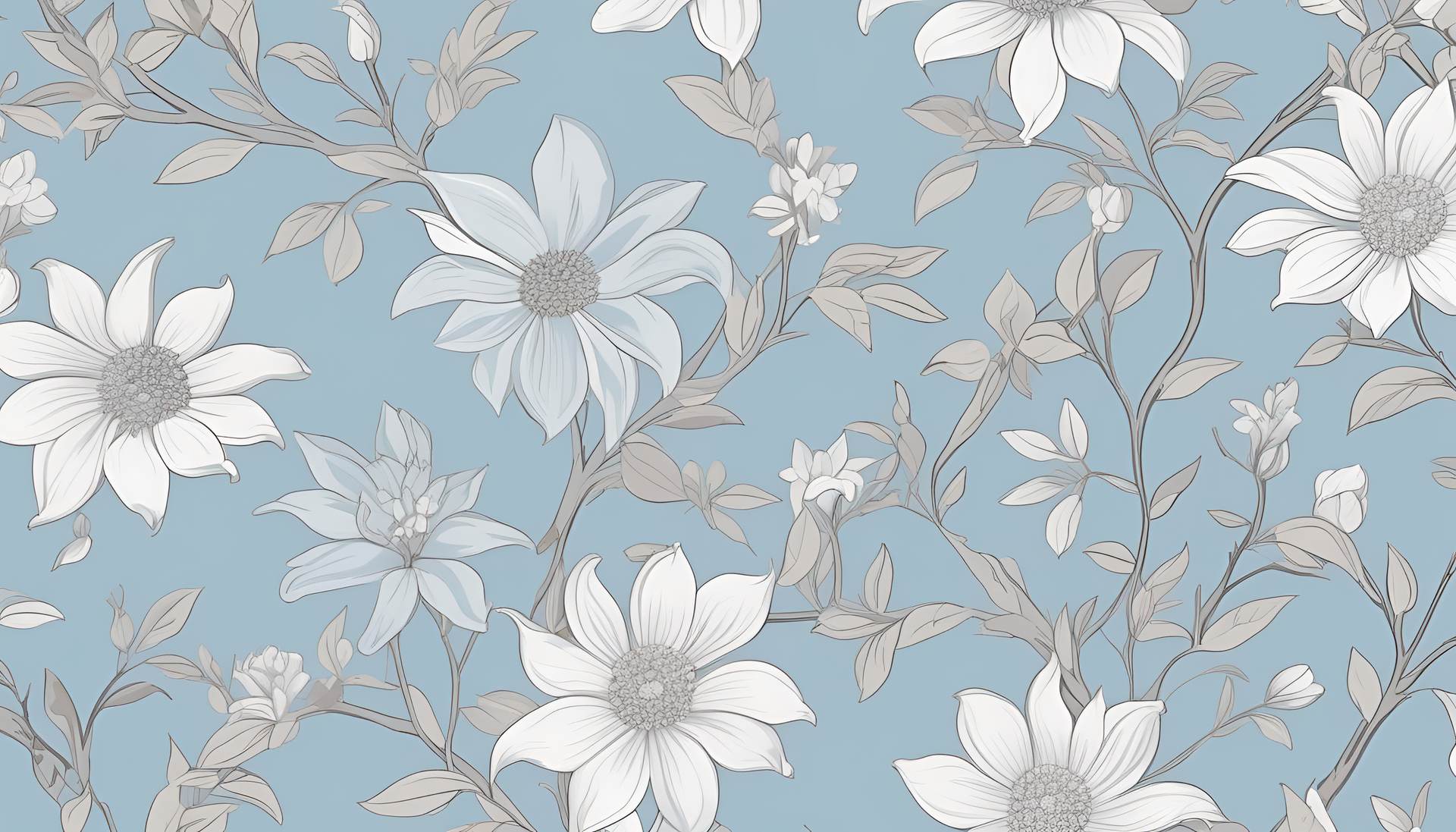 Spring-inspired desktop wallpaper in light blue and silver shades.