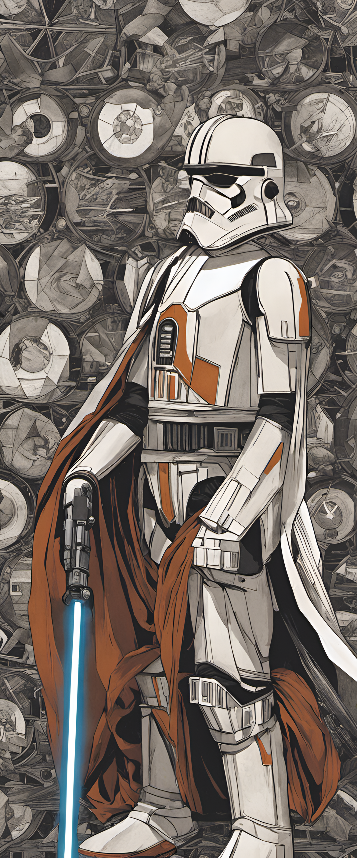 Star Wars-inspired phone wallpaper showcasing iconic characters and elements.