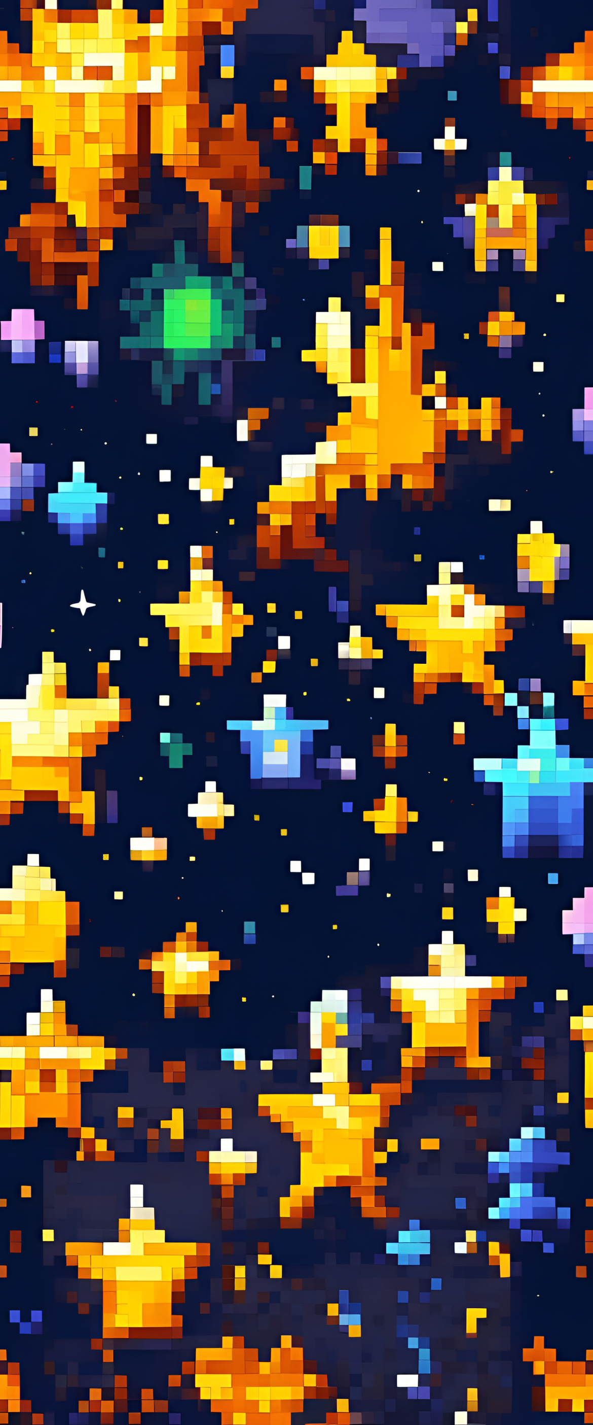 Pixelated starry night sky phone wallpaper.