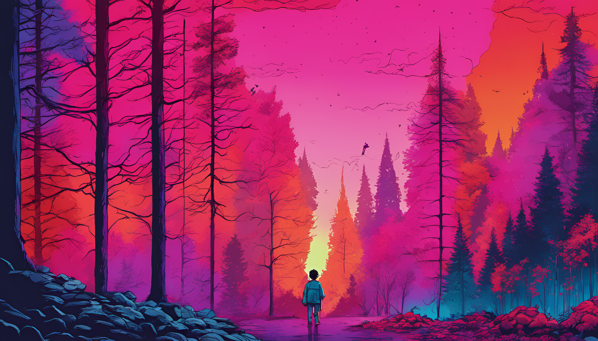 Stranger Things fan art with vibrant colors