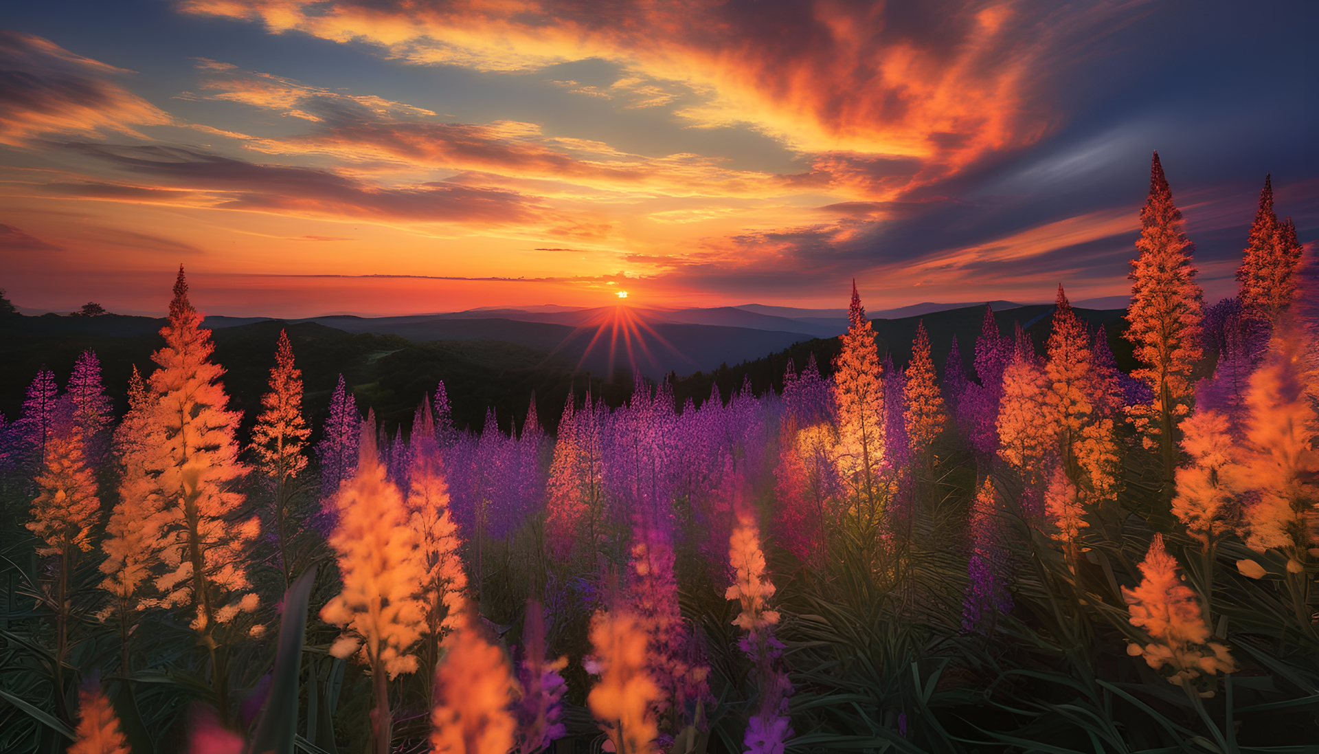 Vibrant golden sunset over a tranquil landscape.