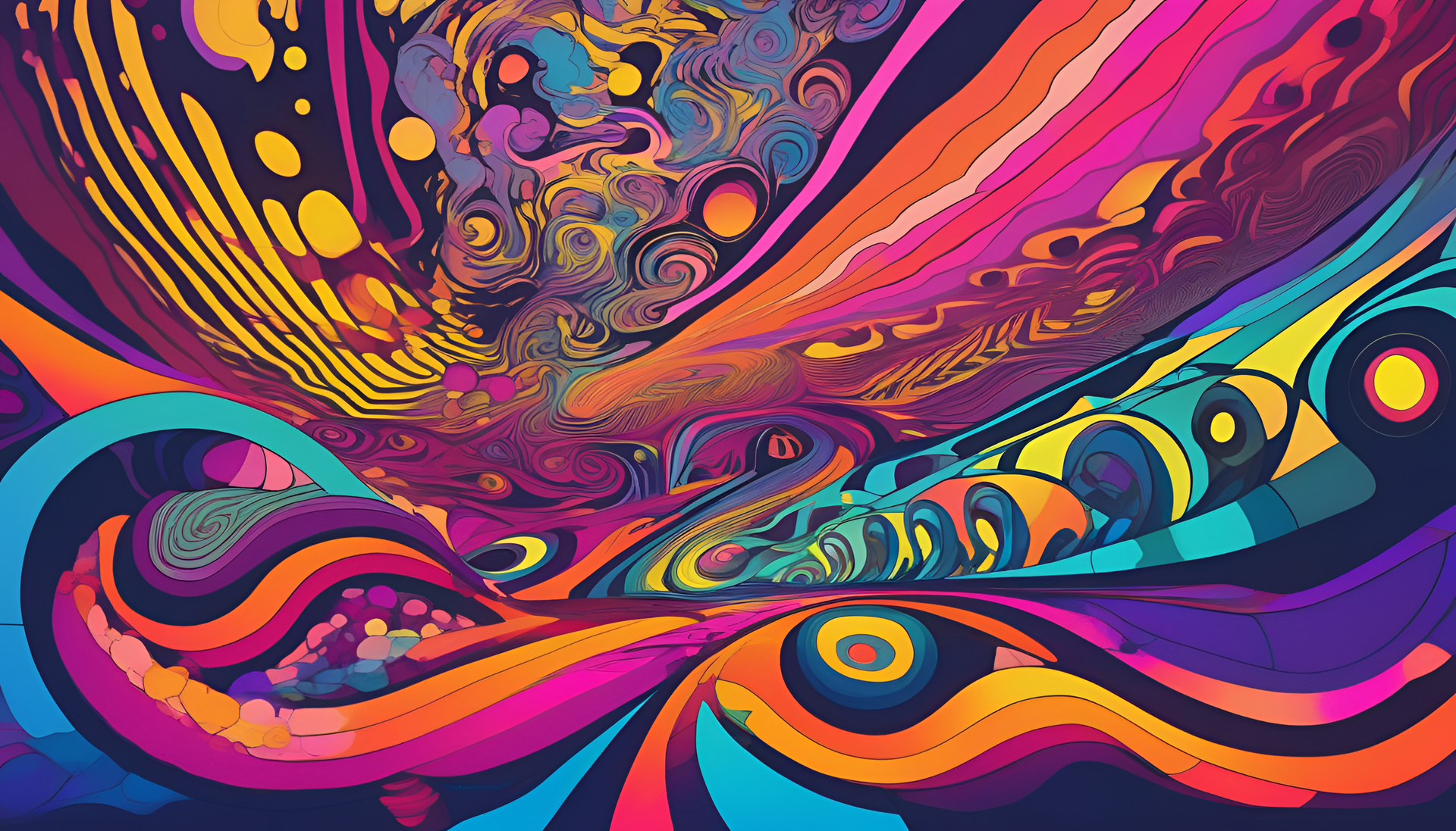 Psychedelic kaleidoscope of colorful, swirling patterns on a desktop wallpaper.