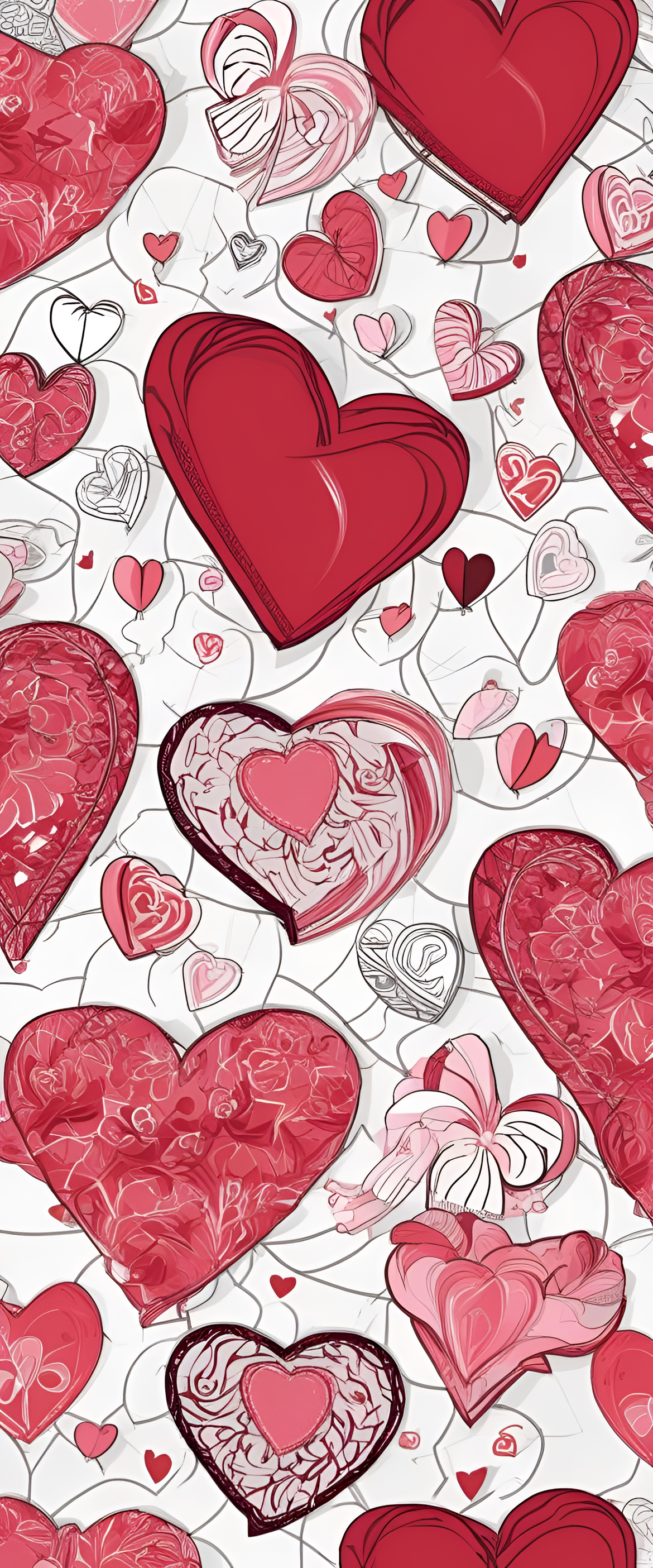 Valentine's Day-themed wallpaper featuring hearts and roses on a phone screen.