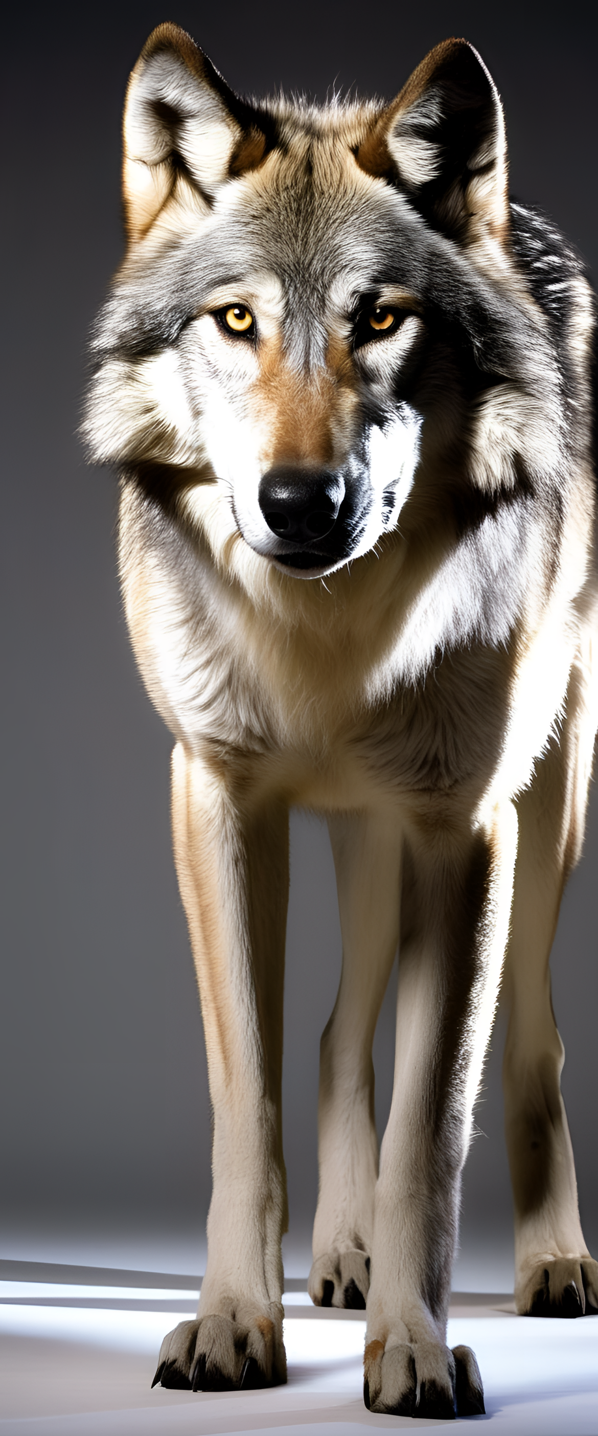 Majestic wolf in studio lighting.