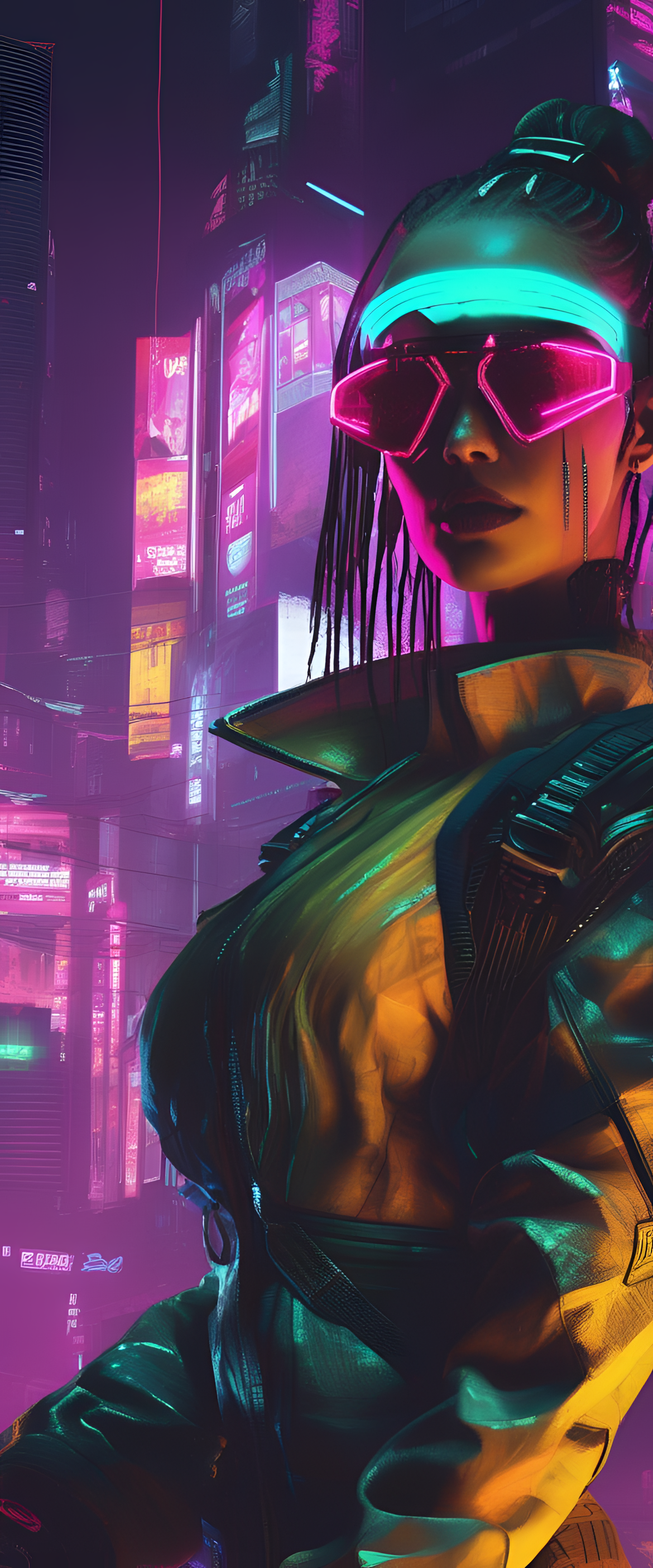 Cyberpunk-inspired y2k phone wallpaper with futuristic neon cityscape.