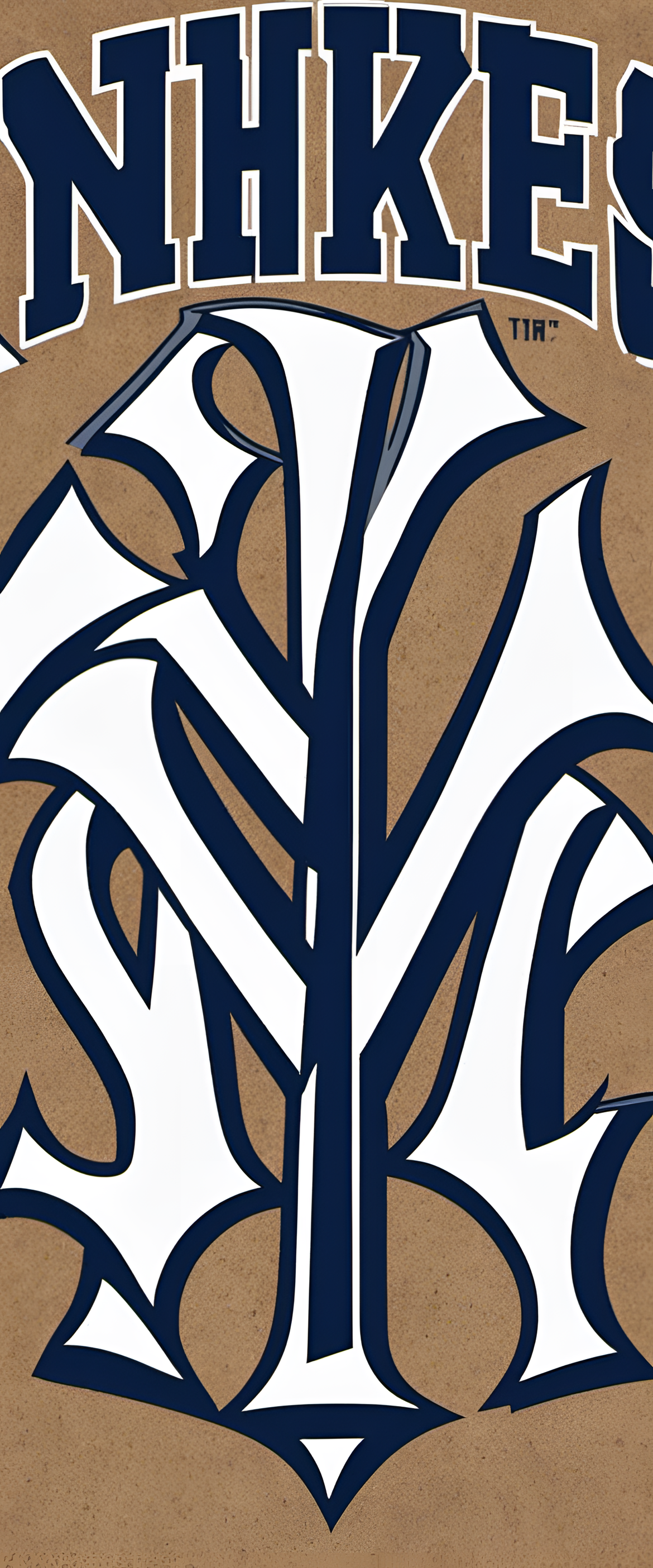 Yankees logo: Classic intertwined NY lettering in blue and white.