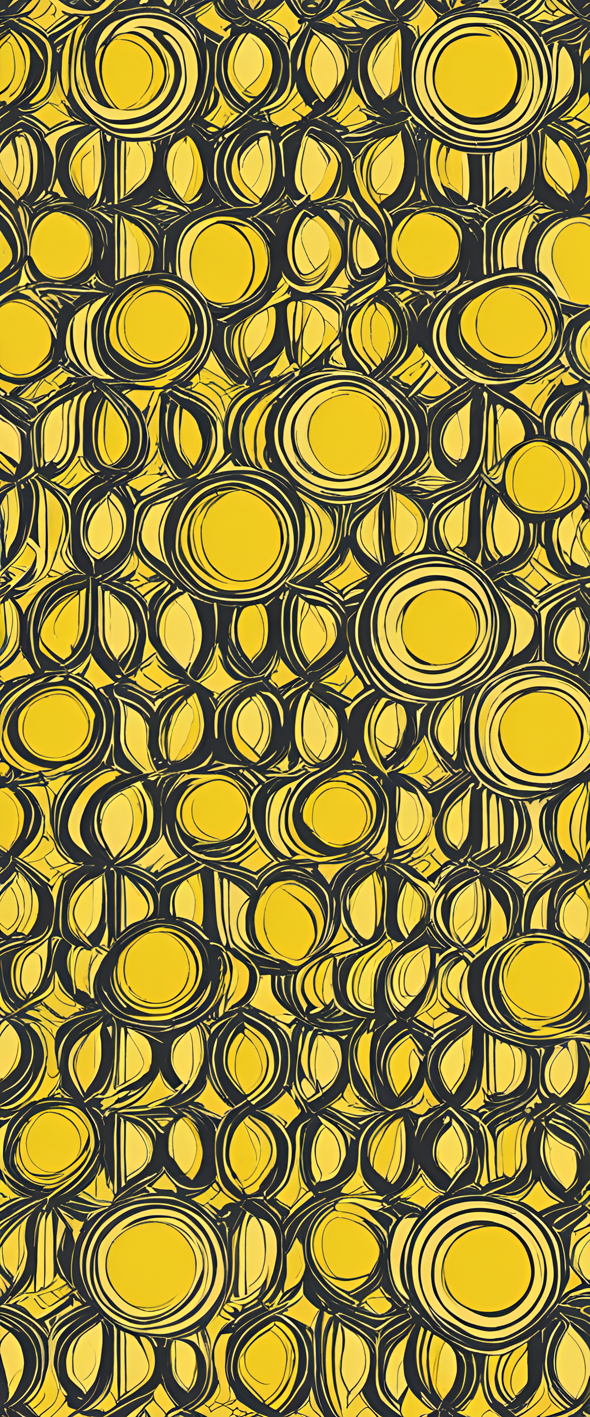 Vintage yellow wallpaper with intricate patterns.