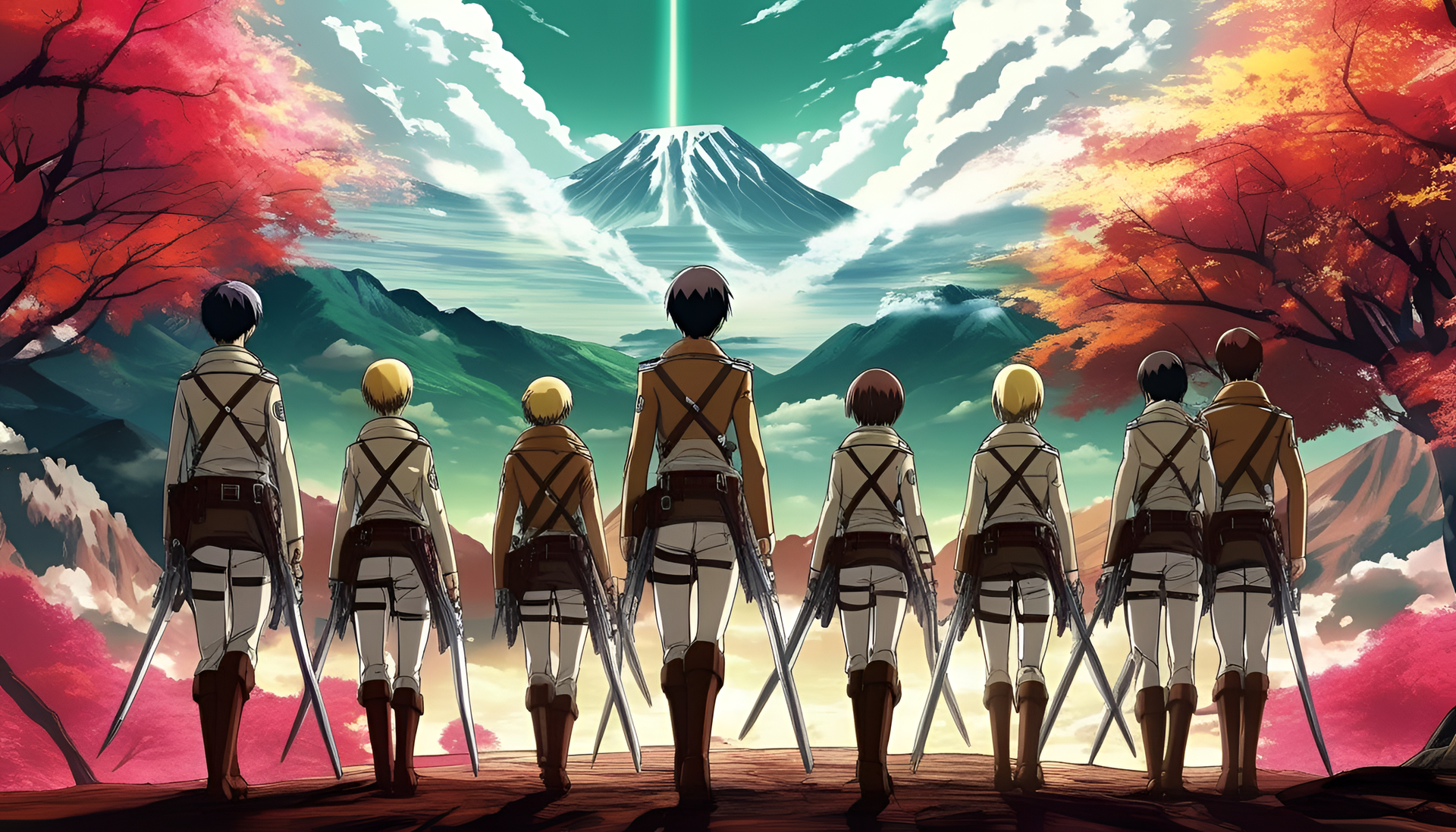 Attack on Titan wallpaper with vibrant colors.