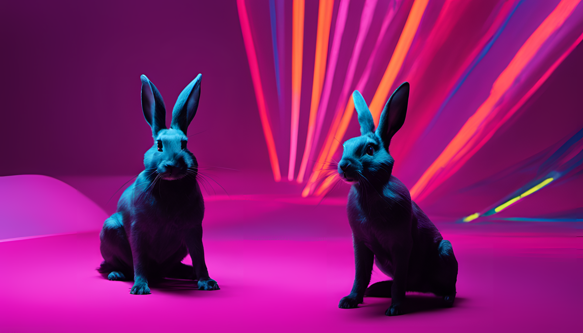 Glowing Bad Bunny on a dark background.