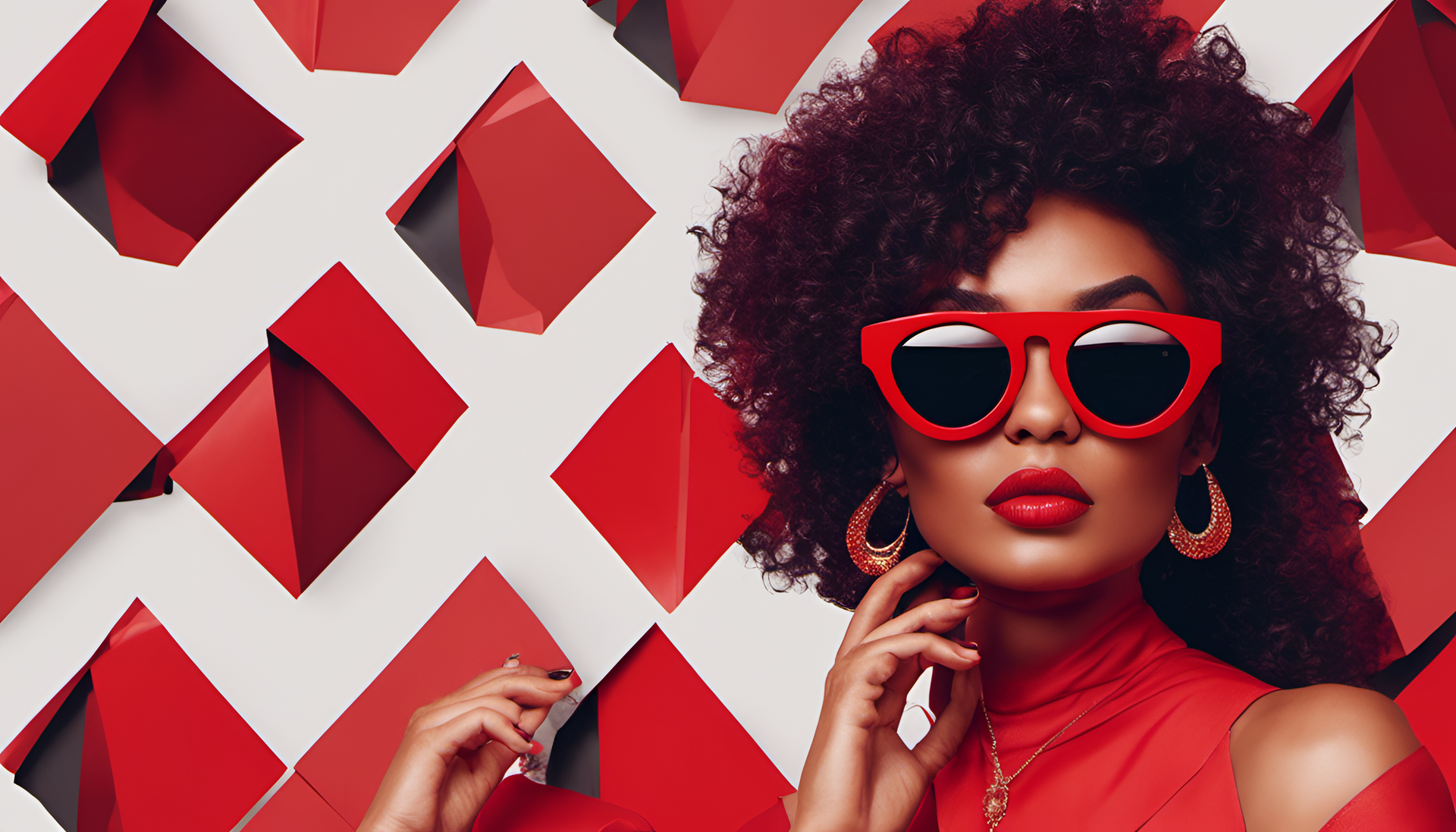 Bright red baddie wallpaper featuring stylish sunglasses.