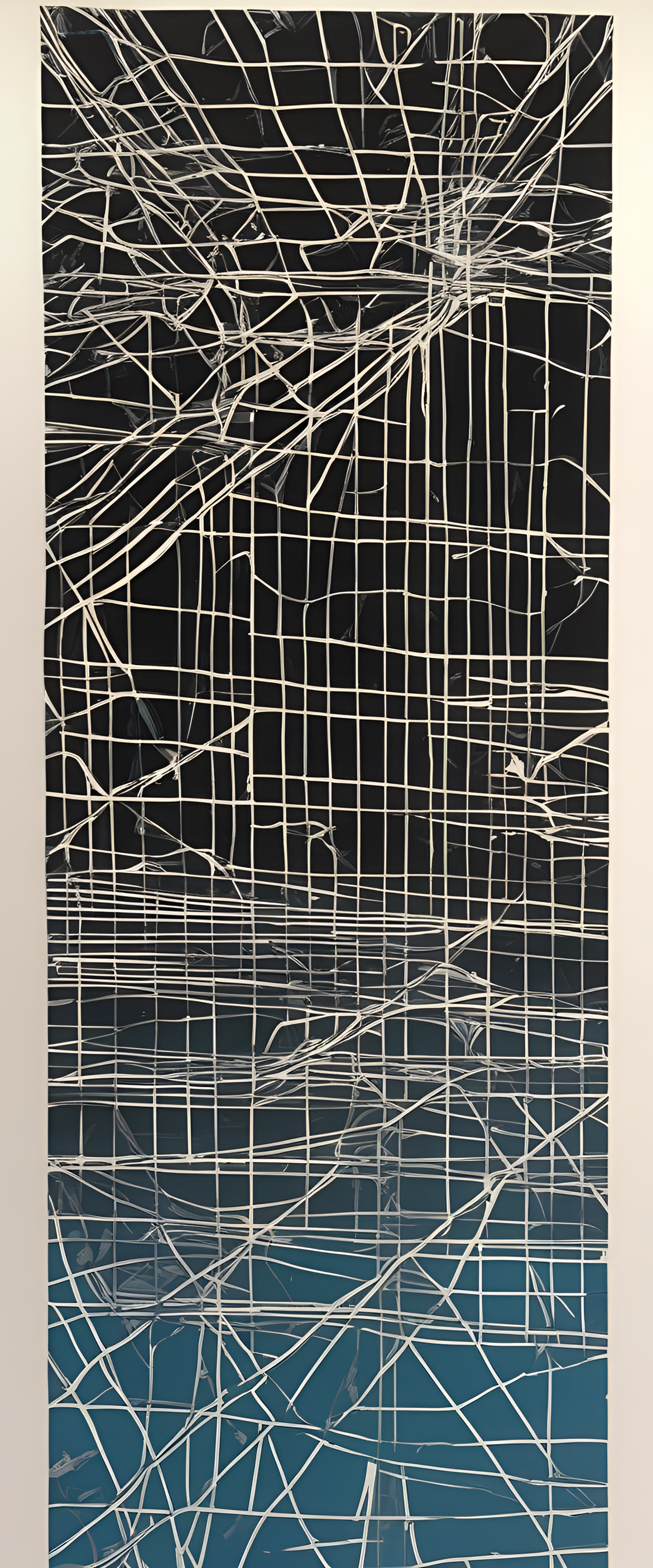 Abstract linocut print of a shattered screen.