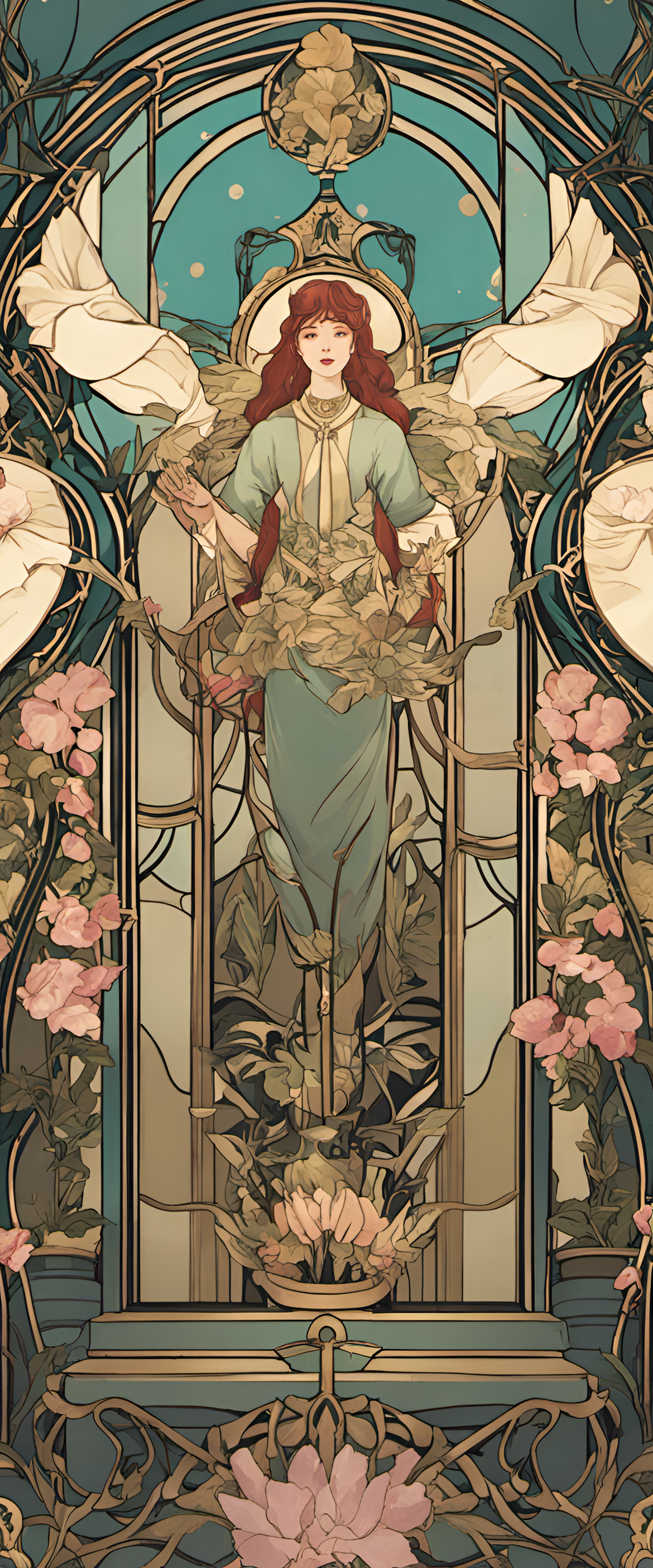 Gorgeous art nouveau-inspired BTS wallpaper.