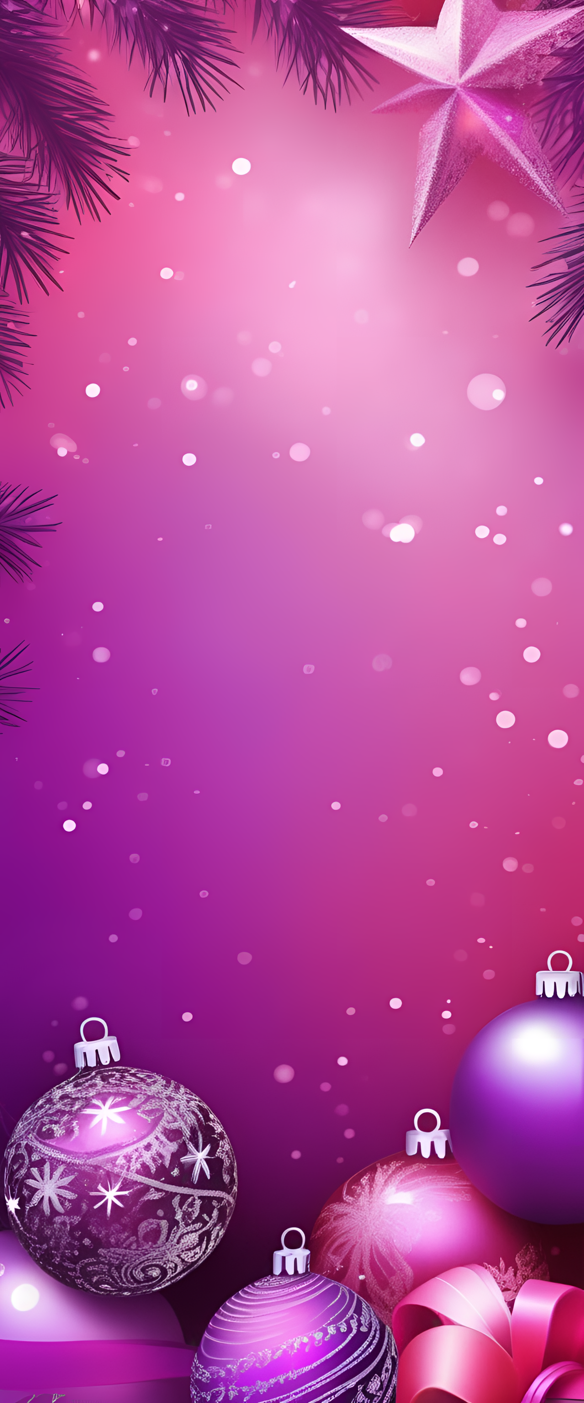 Ethereal pink and purple Christmas wallpaper with swirling patterns and festive vibes.