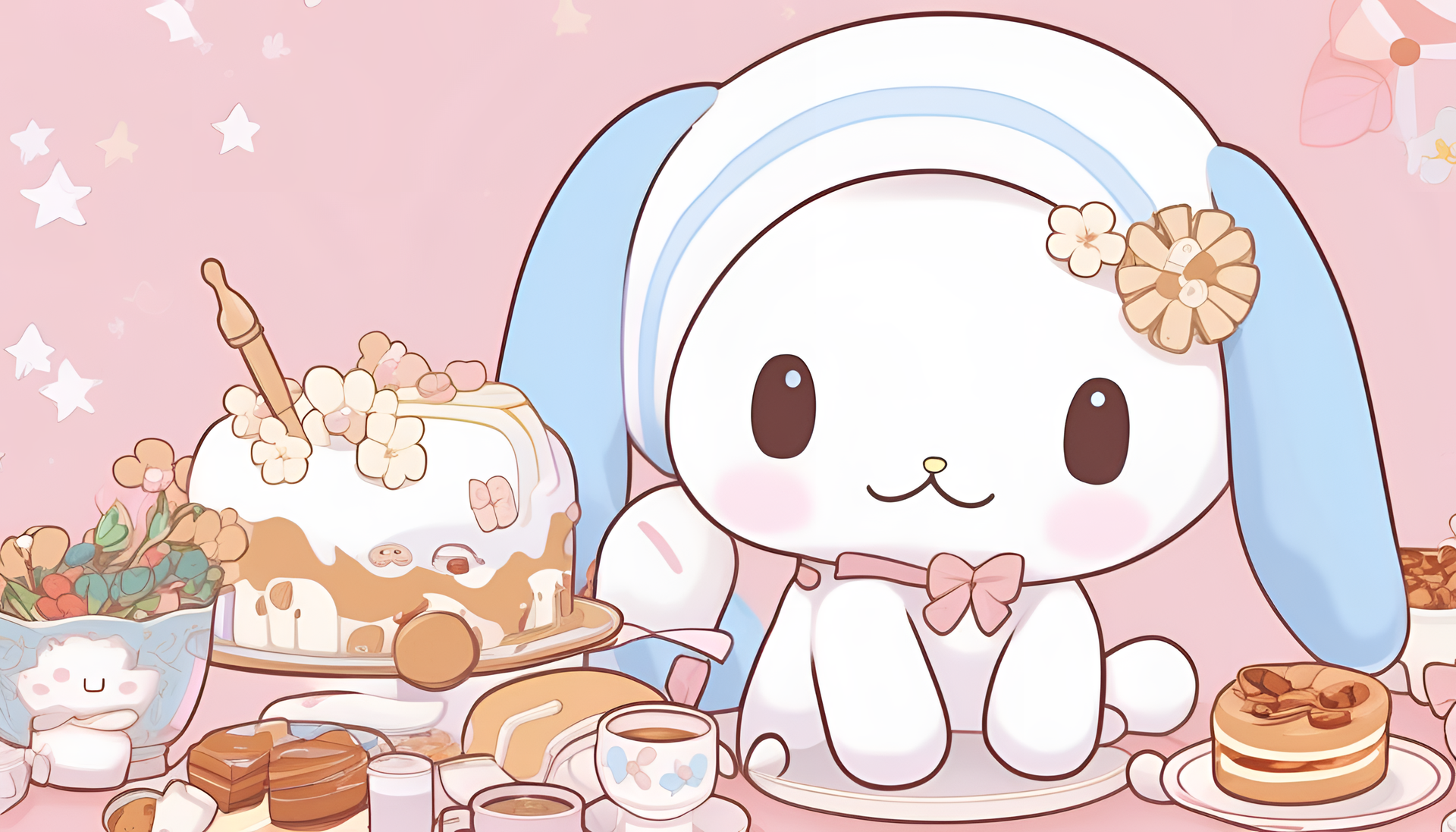 Cinnamoroll sleeping on a fluffy cloud.