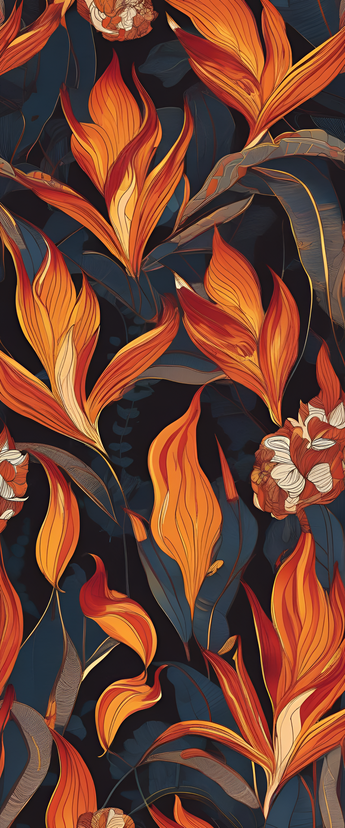 Flaming orange and yellow abstract design seamlessly blending together, resembling fire.