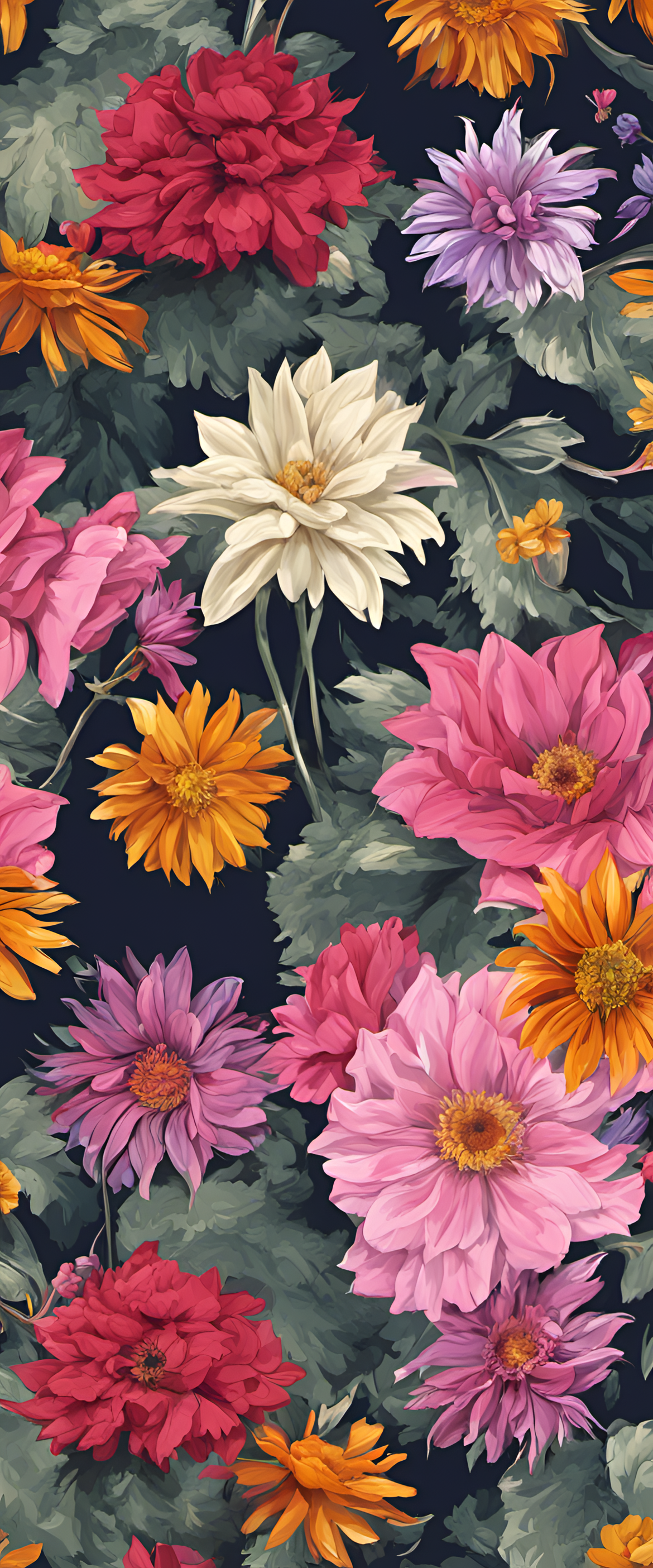 Colorful digital artwork featuring vibrant flowers in a wallpaper design.