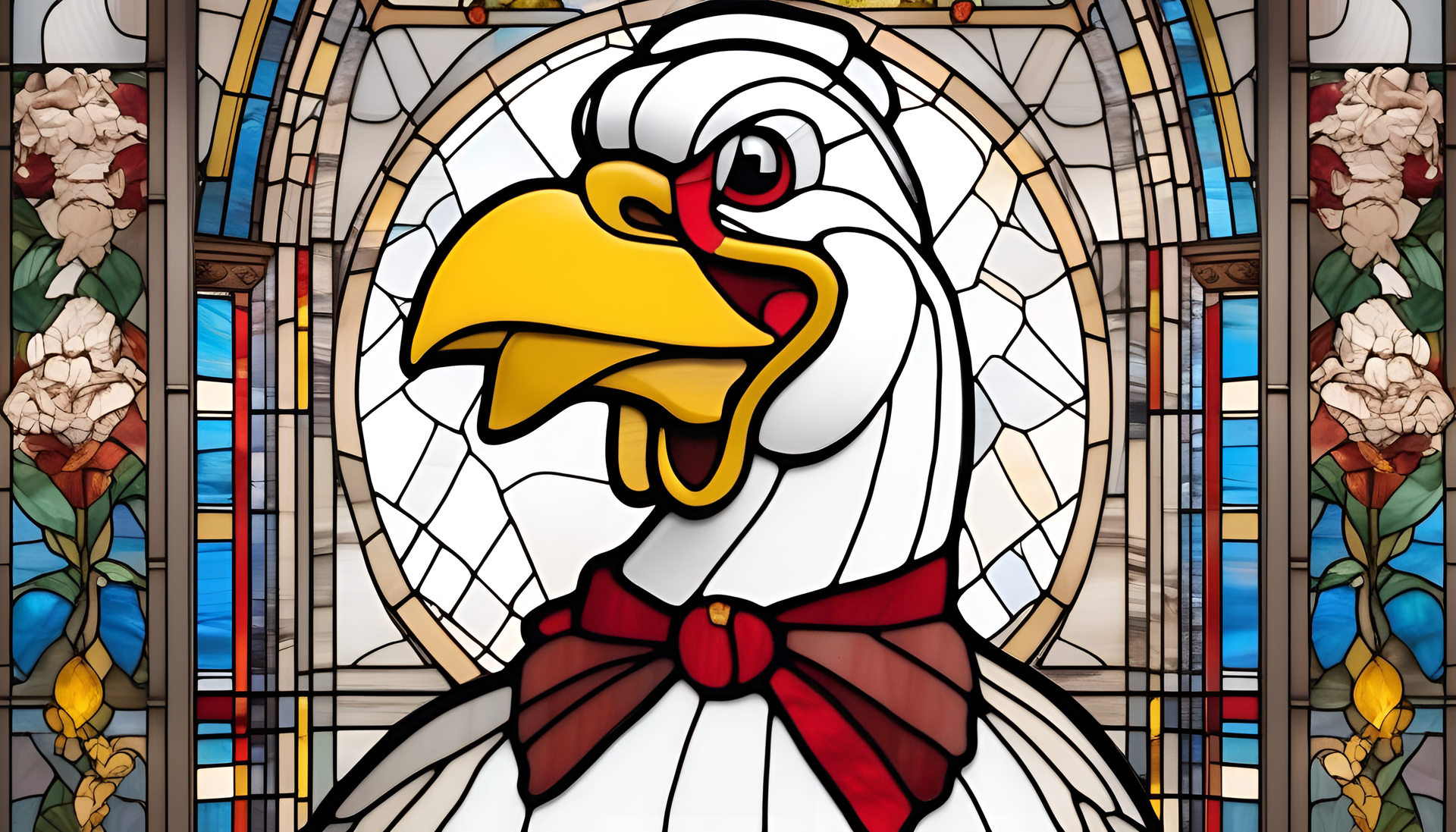 Stained glass depiction of Foghorn Leghorn.