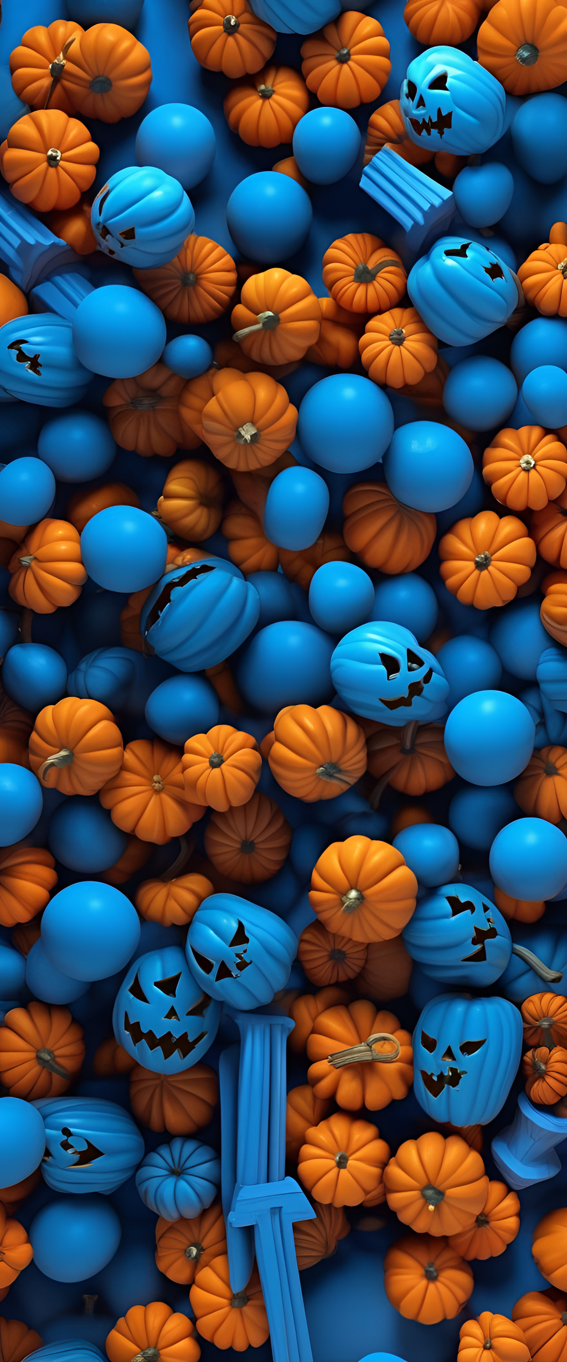 Halloween-themed vibrant blue background with sharp details and playful colors.