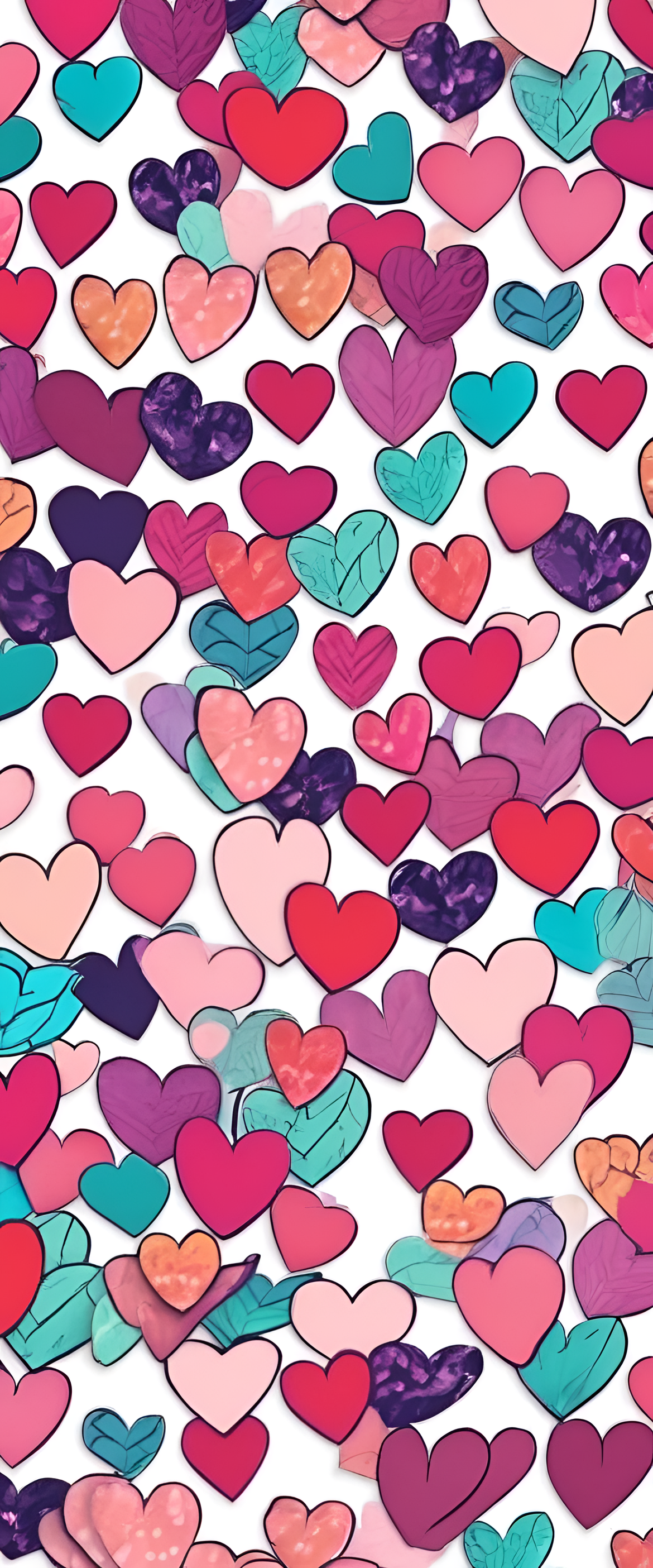 Colorful hearts pattern on a phone wallpaper.