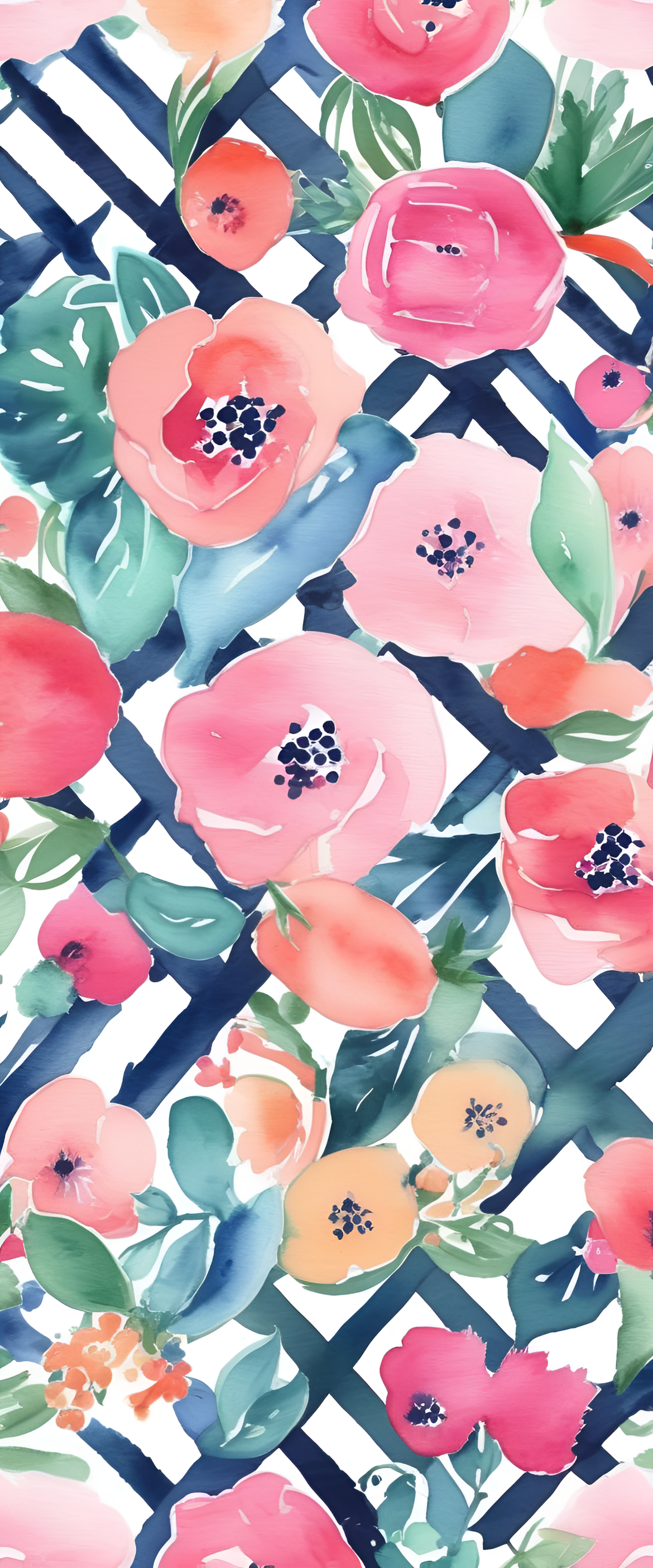 Preppy watercolor background featuring vibrant colors and abstract patterns.