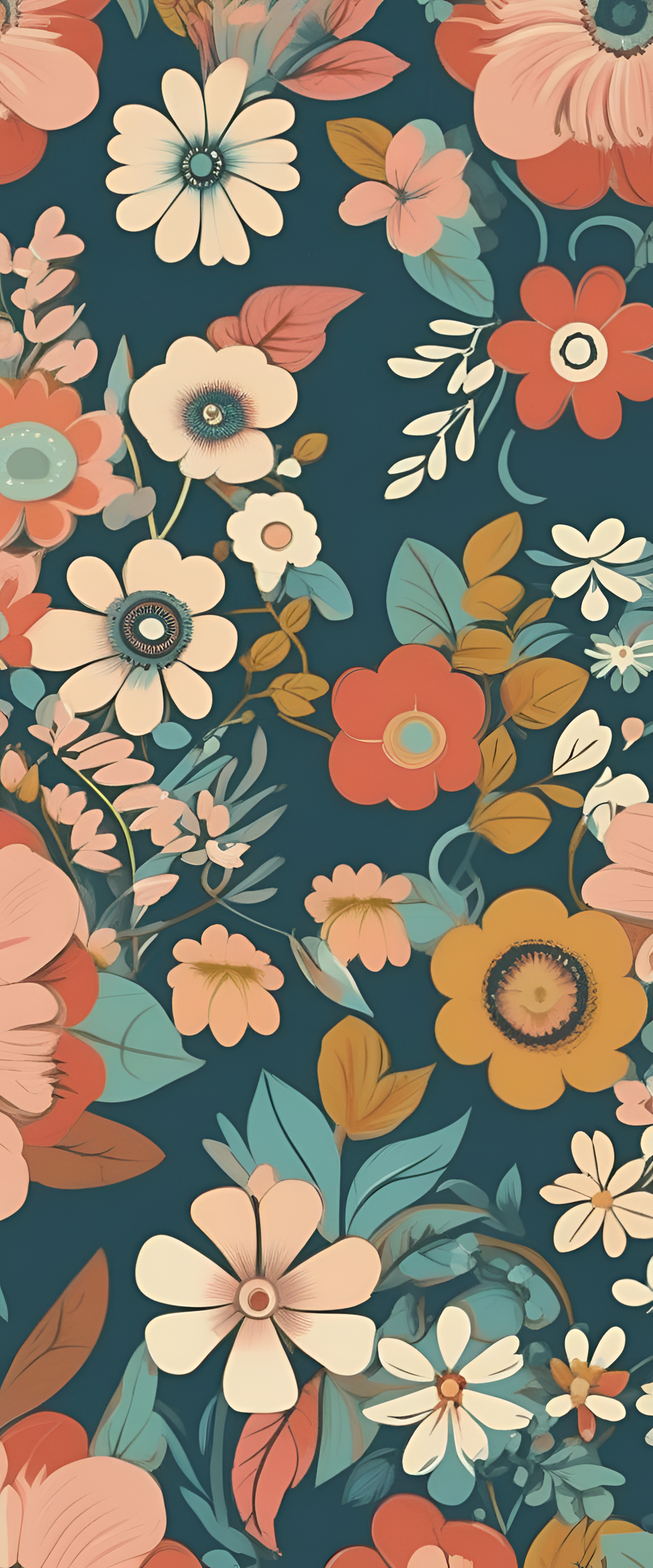 Colorful retro floral wallpaper featuring a beautiful pattern.