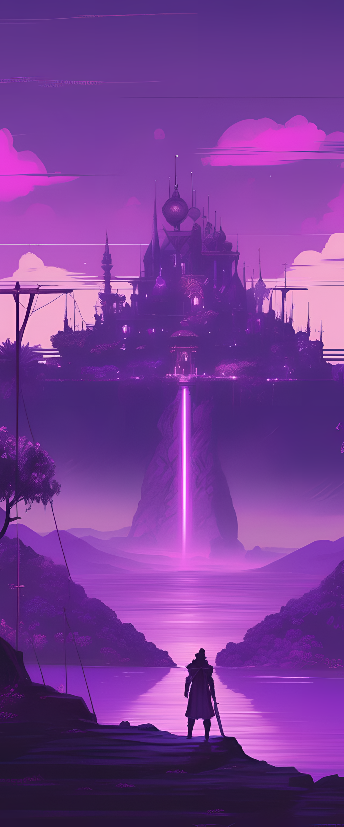 Artistic purple RPG game wallpaper with aesthetic design