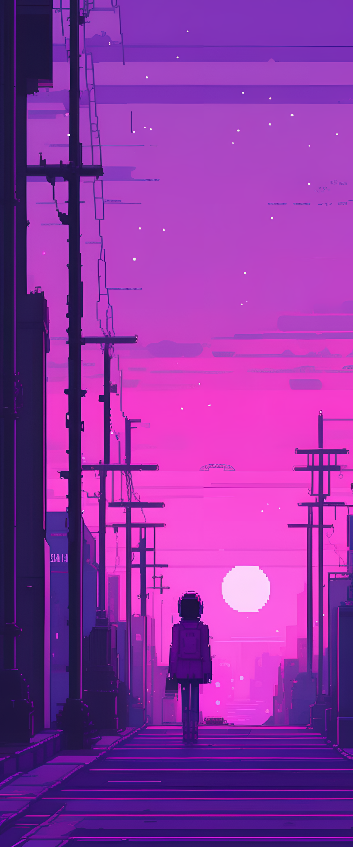 Abstract purple pixel art wallpaper with a vibrant aesthetic.