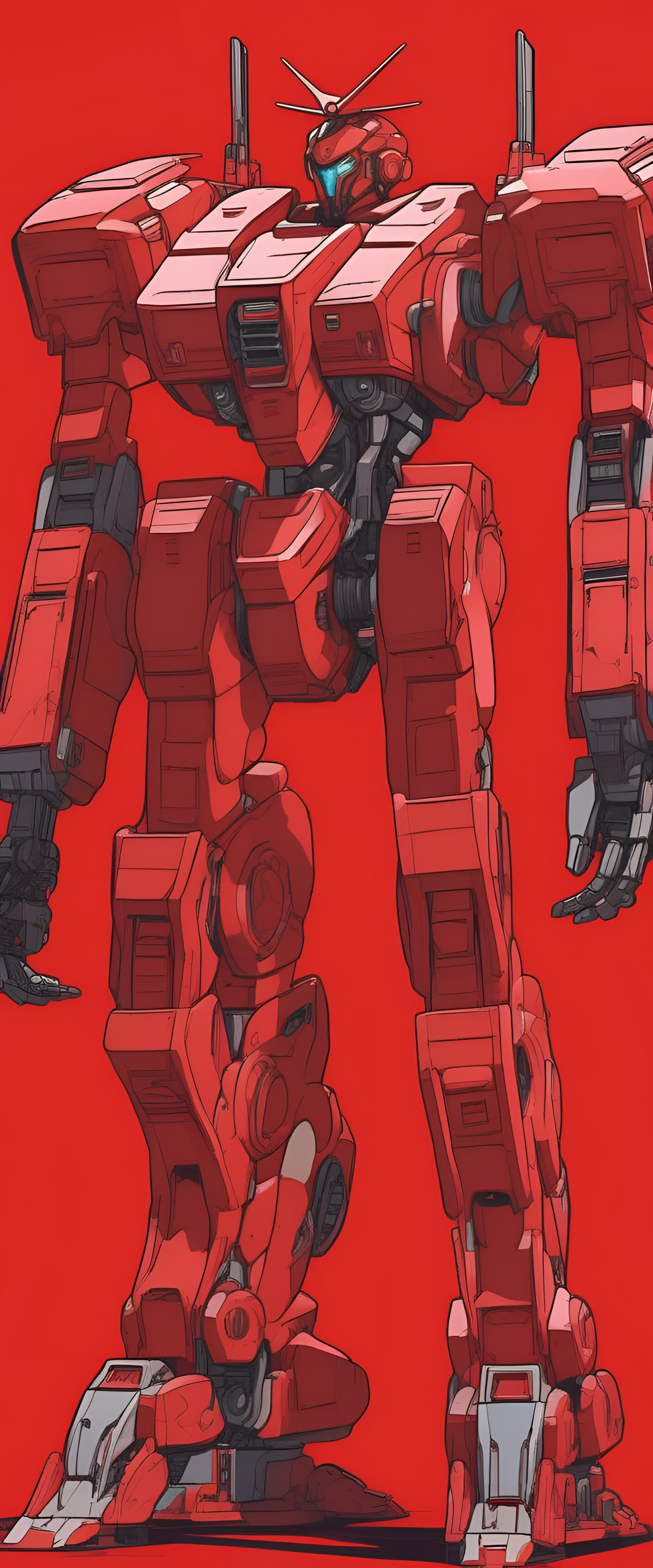 Vibrant red, intricate design - a wallpaper inspired by 90's mech anime.