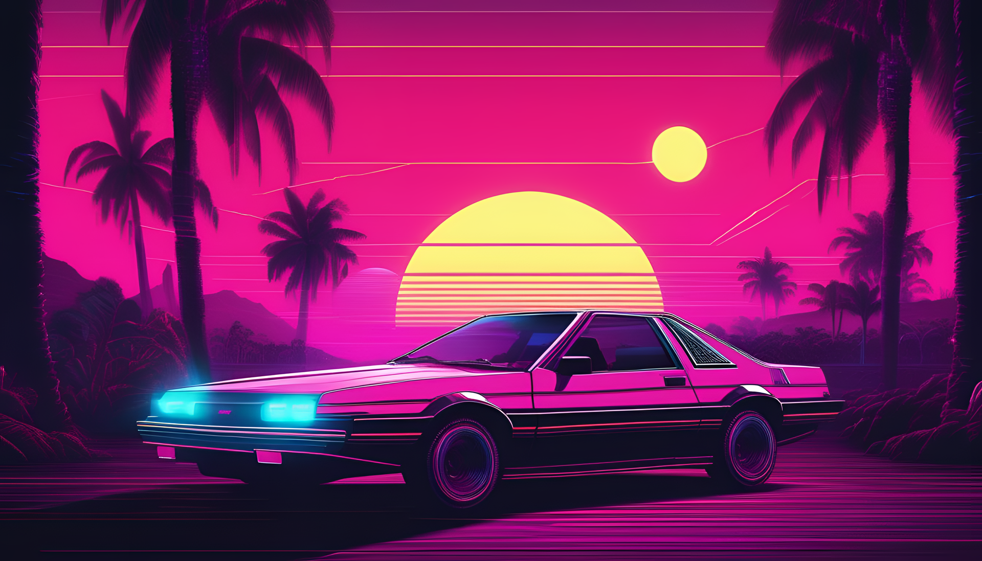 Retrowave-inspired, award-winning wallpaper with a haunting atmosphere.