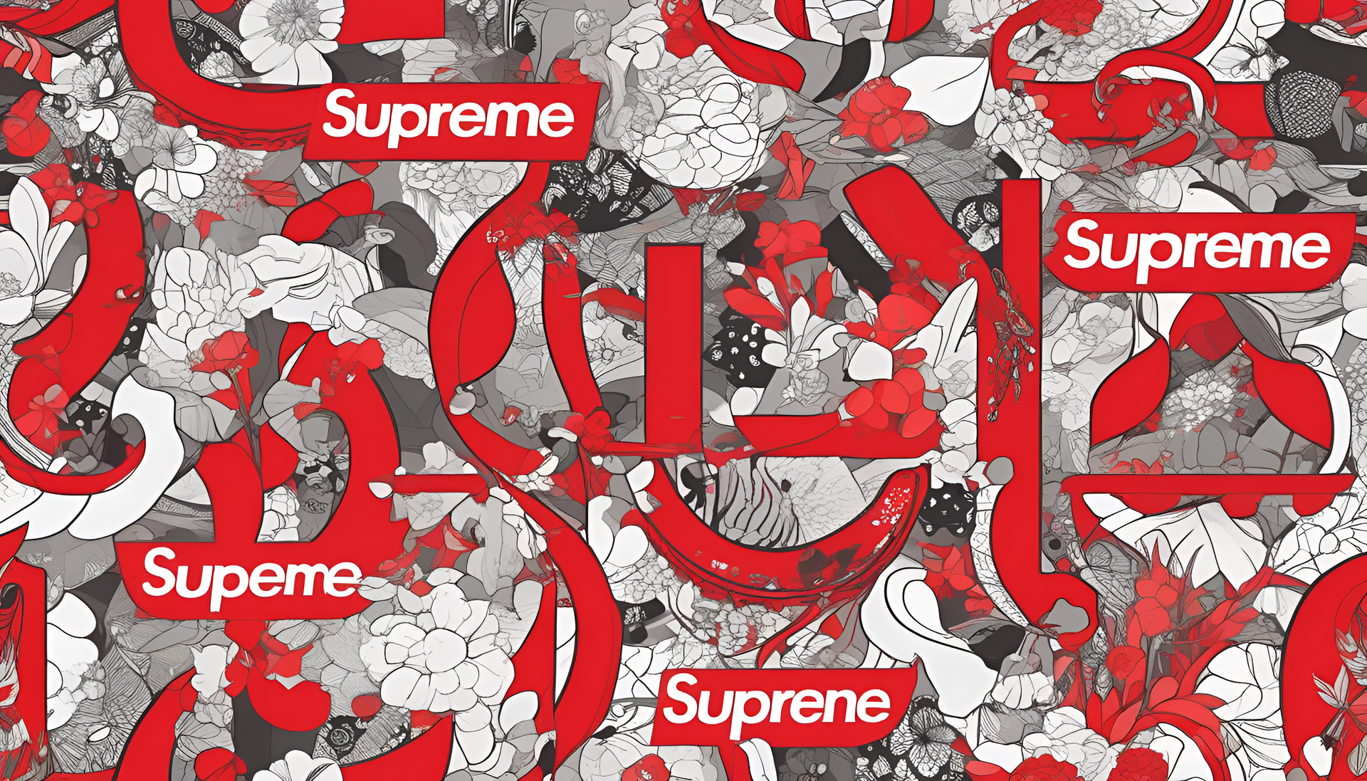 Stylized Supreme logo with vibrant colors on a HD desktop wallpaper