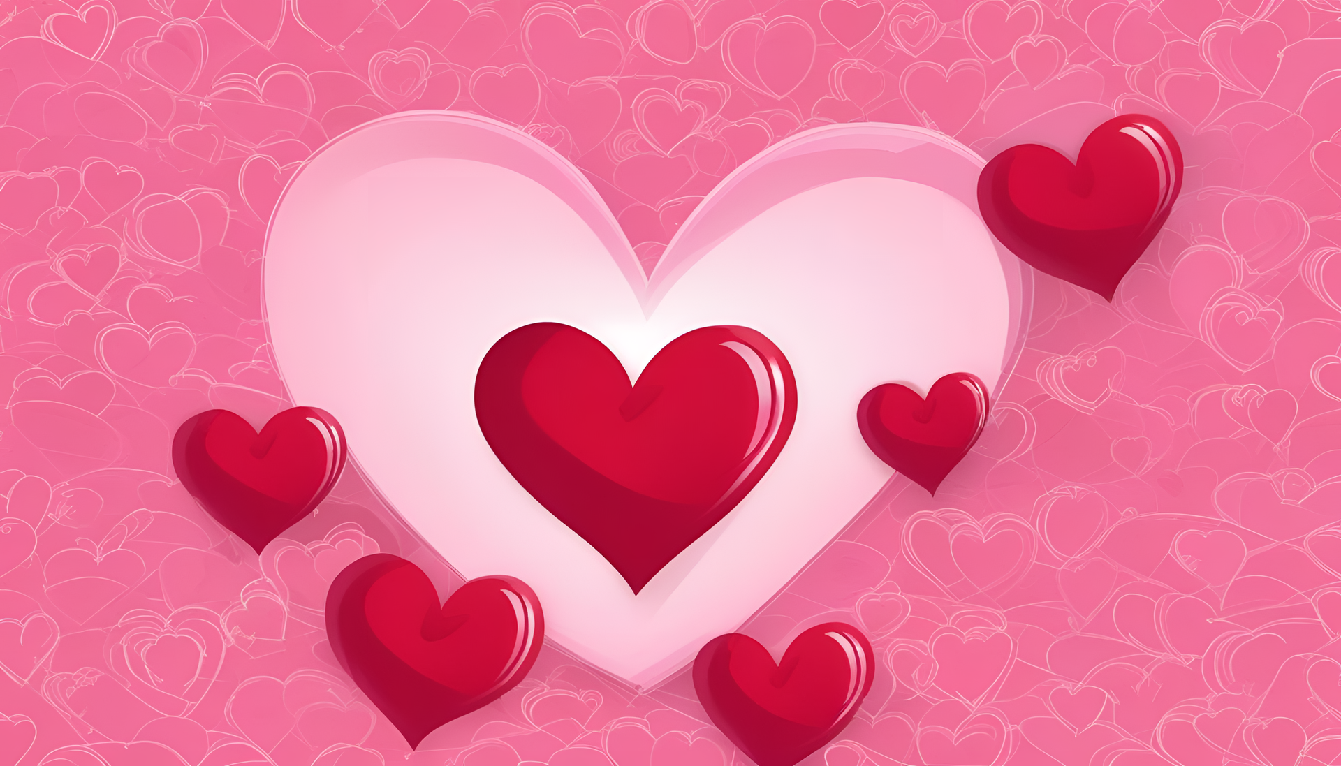 Valentine's Day wallpaper with heart-shaped design on a pink background.