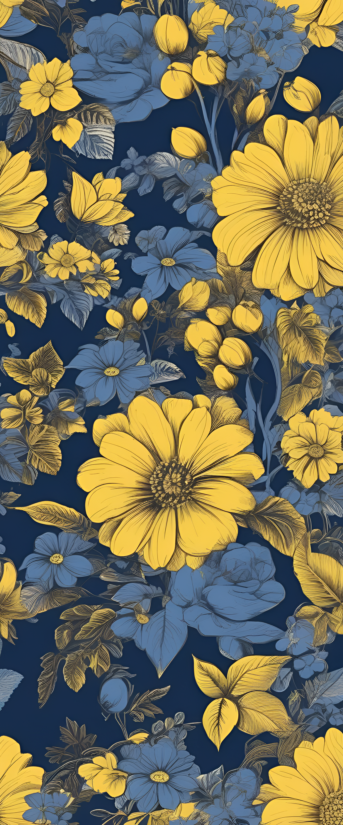 Blue and yellow vintage phone wallpaper pattern