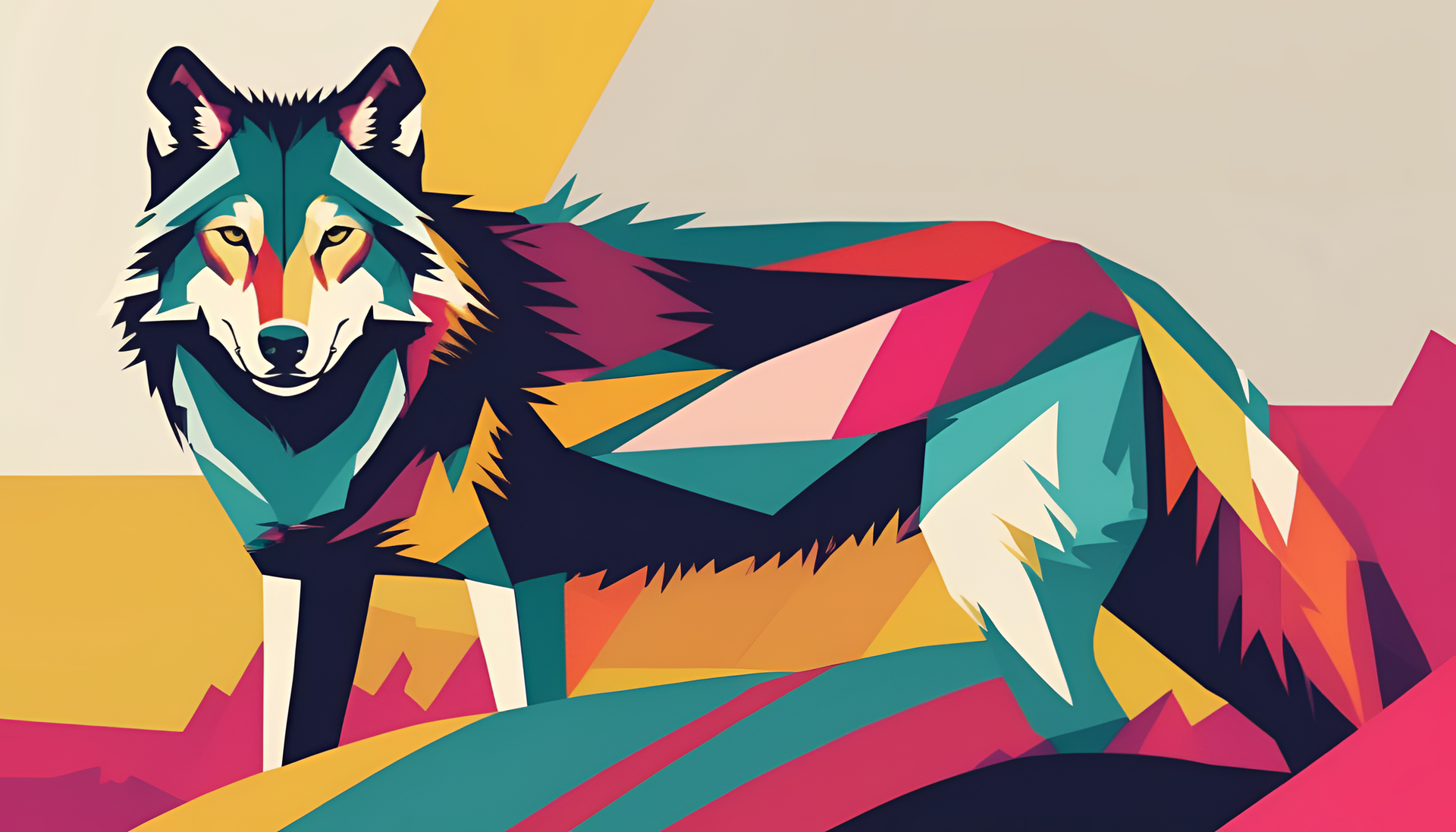 Minimalist wolf in pop art style desktop wallpaper.