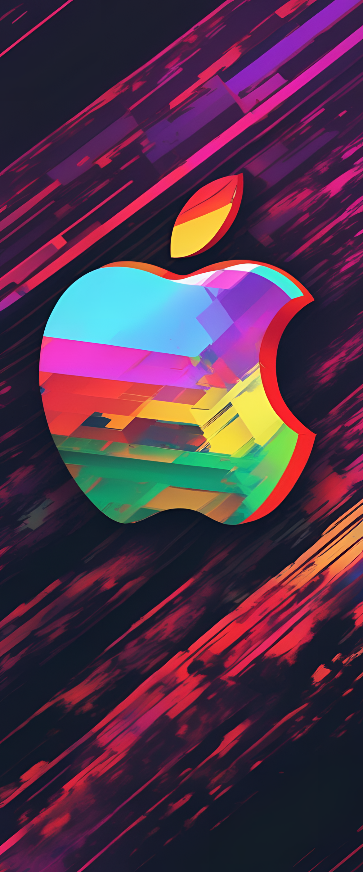 Glitch art apple wallpaper with colorful distortion.