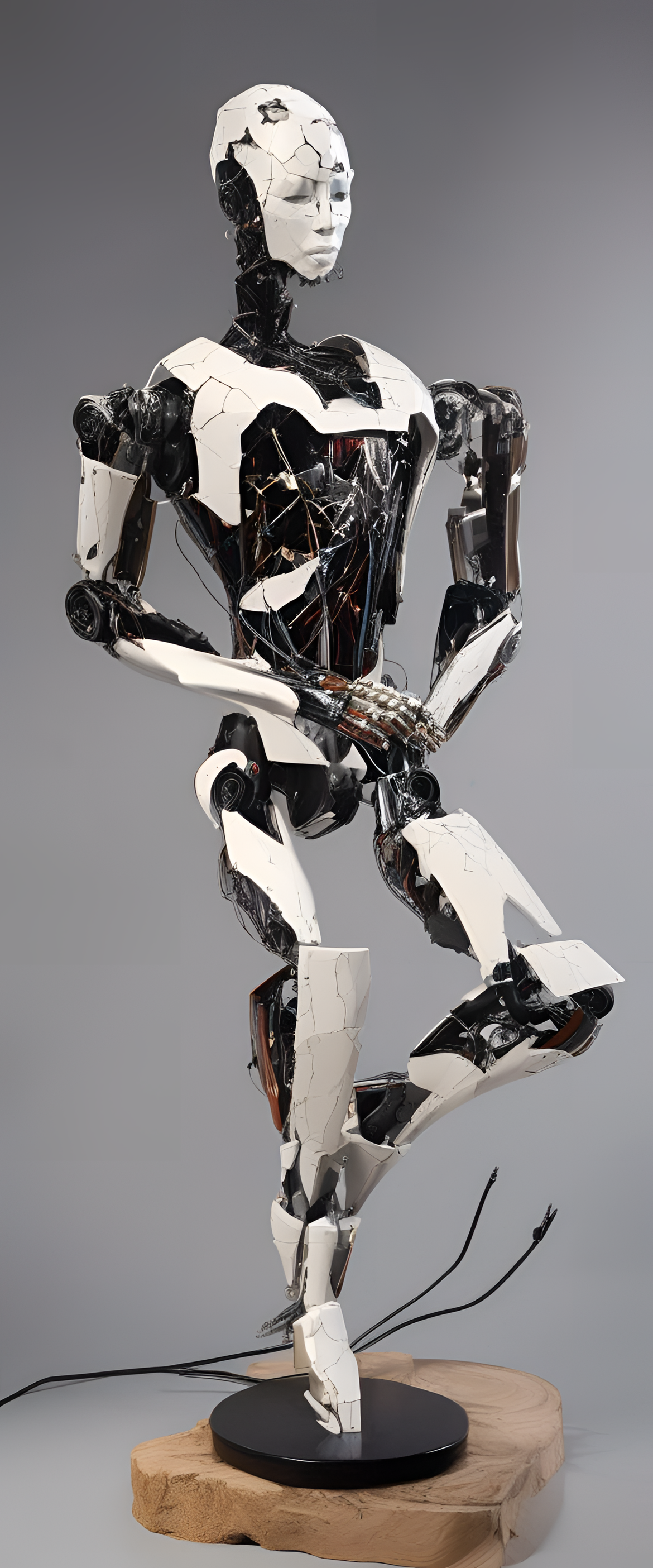 Abstract robotic sculpture with cracked and deconstructive elements inspired by NBA YoungBoy.