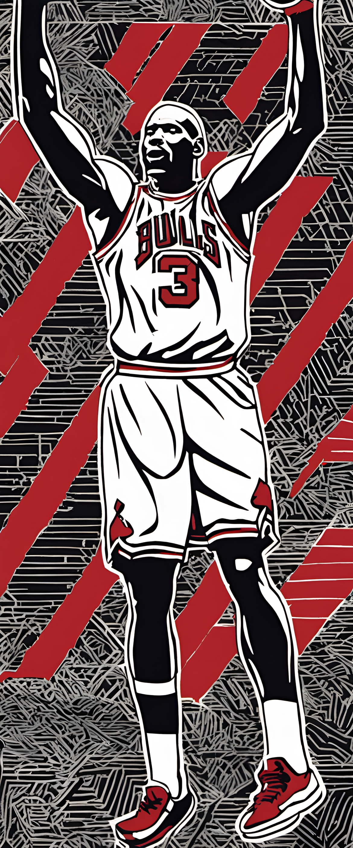 Michael Jordan linocut print wallpaper, featuring the basketball legend in action.