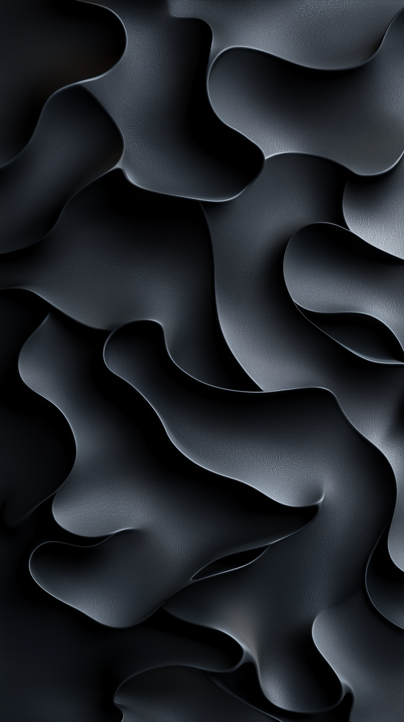 Abstract black pattern featuring smooth, wavy shapes that create a textured appearance, perfect for an HD phone or iPhone wallpaper.